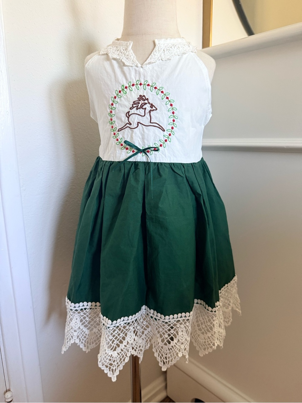 Boutique Christmas Dress Girls 3T Reindeer Embroidered Holiday Dress Mint Kids